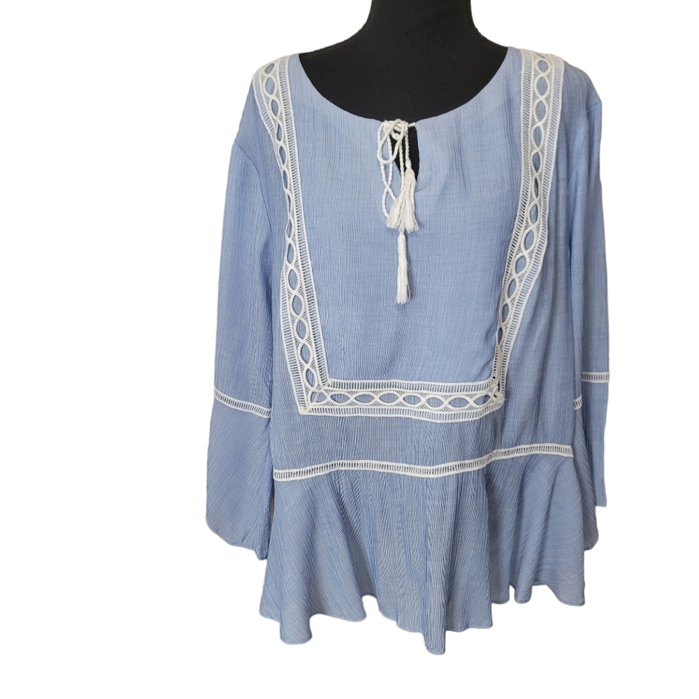 Gibson Latimer Blue White Embroidered Blouse Sz XL